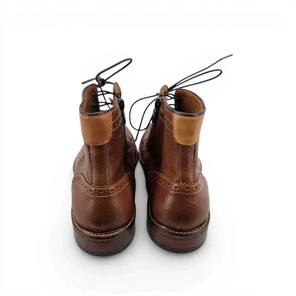 Johnston & Murphy Mens 10 Brown Leather Cap Toe Lace Up Boots Sheepskin EUC